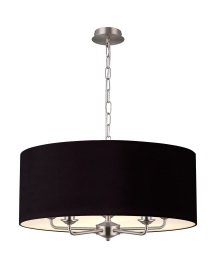 DK0676  Banyan 60cm 5 Light Pendant Satin Nickel; Midnight Black/Green Olive